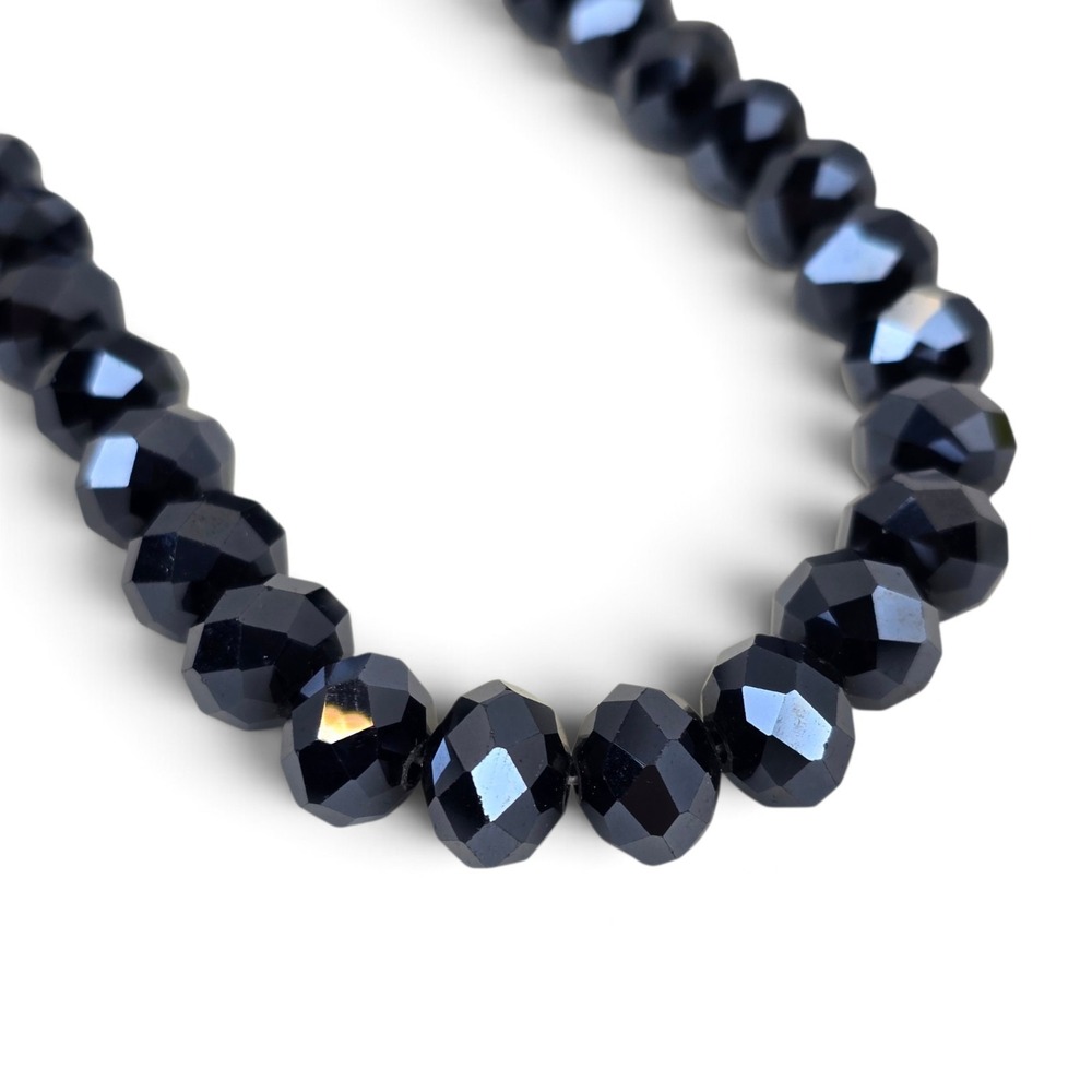 Navy Blue Faceted Bead Necklace Graduated Statement Jewelry Magnetic Clasp - Picture 6 of 12